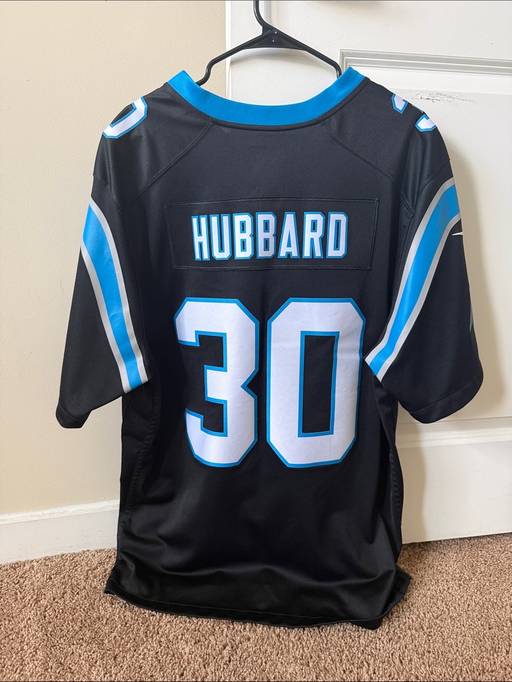 Nike Black Football Jersey with Light Blue and White Accents - #30 Hubbard